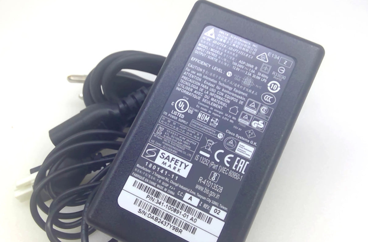Delta/Cisco ADP-30NR B 12V 2.5A 30W AC Adapter 4-Pin 341-100891-01 w/Cord