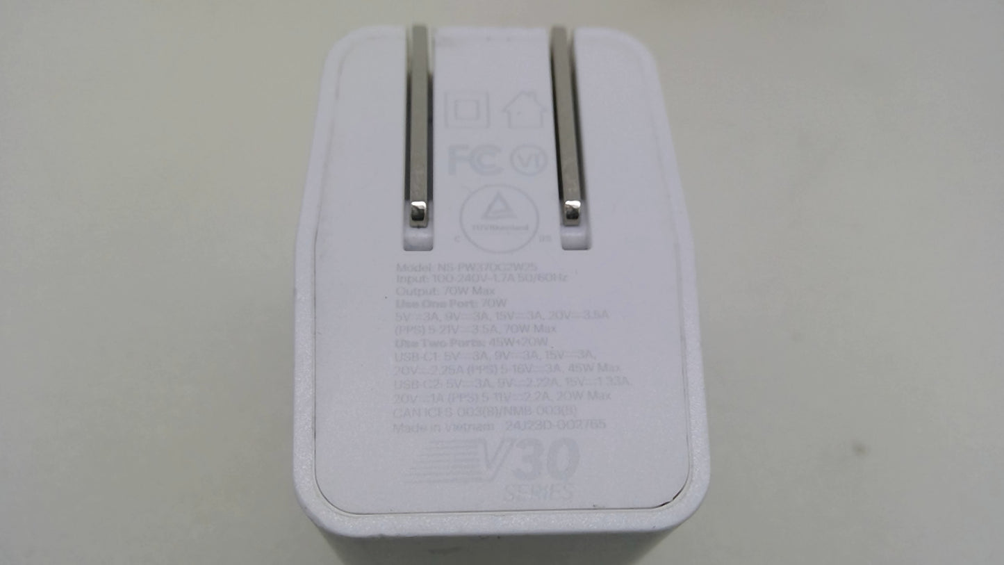 Insignia 70W Dual Port USB-C GaN Wall Charger for MacBook Pro Air NS-PW370C2W25