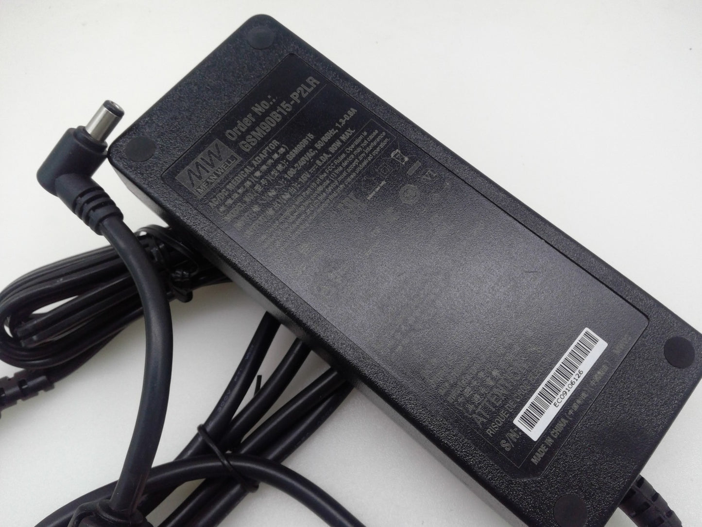 Genuine Mean Well AC/DC Adapter  GSM90B15-P2LR Power Supply 90W  15V 6A W/Cord
