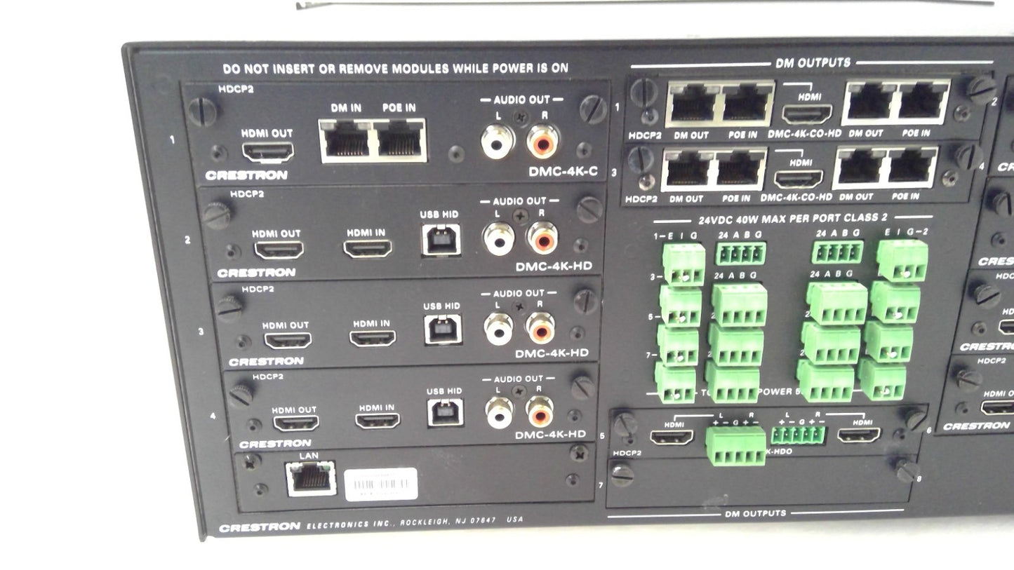 Crestron DM-MD8X8 Media Switcher W/6X DMC-4K-HD 1X DMC-4K-C 1X DMC-4KZ-C *READ*