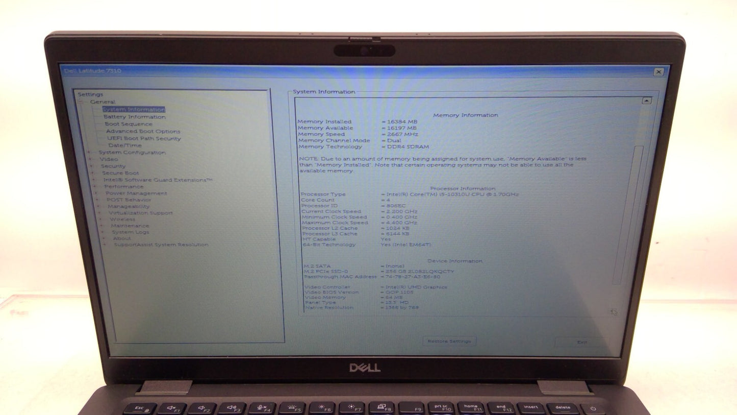 *Read*Dell Latitude 7310 13.3" Laptop i5-10310u@1.7GHz 16G RAM 256GB SSD B15  BK