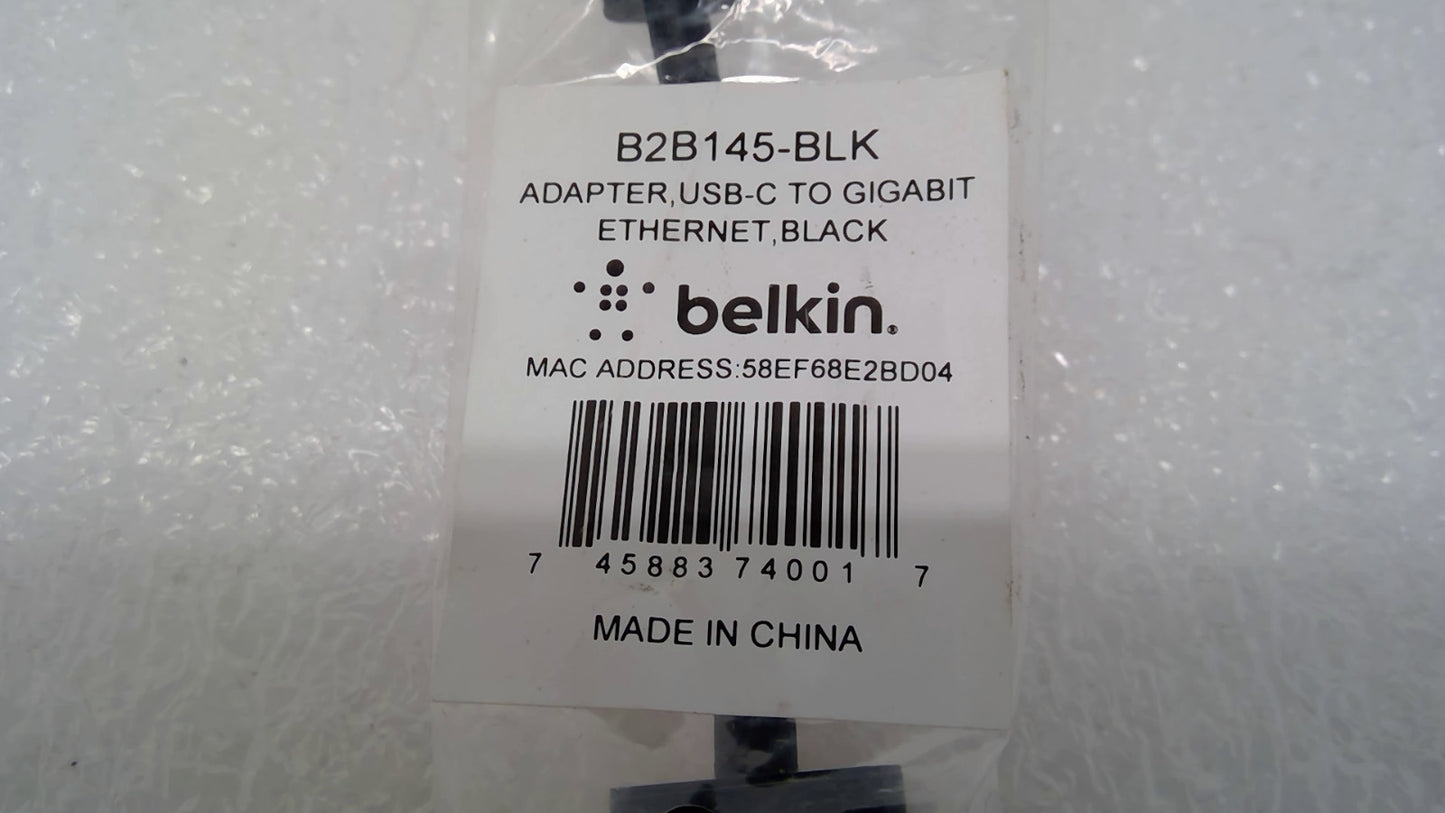OPEN BOX Belkin F2CU040 BLK USB-C to Gigabit Ethernet Adapter RJ-45 1000 Mbps