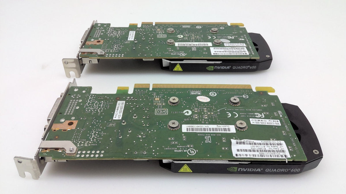 Lot of 2 Nvidia Quadro 600 HP 612951-002 PCI Graphics card  1GB DVI  Low profile