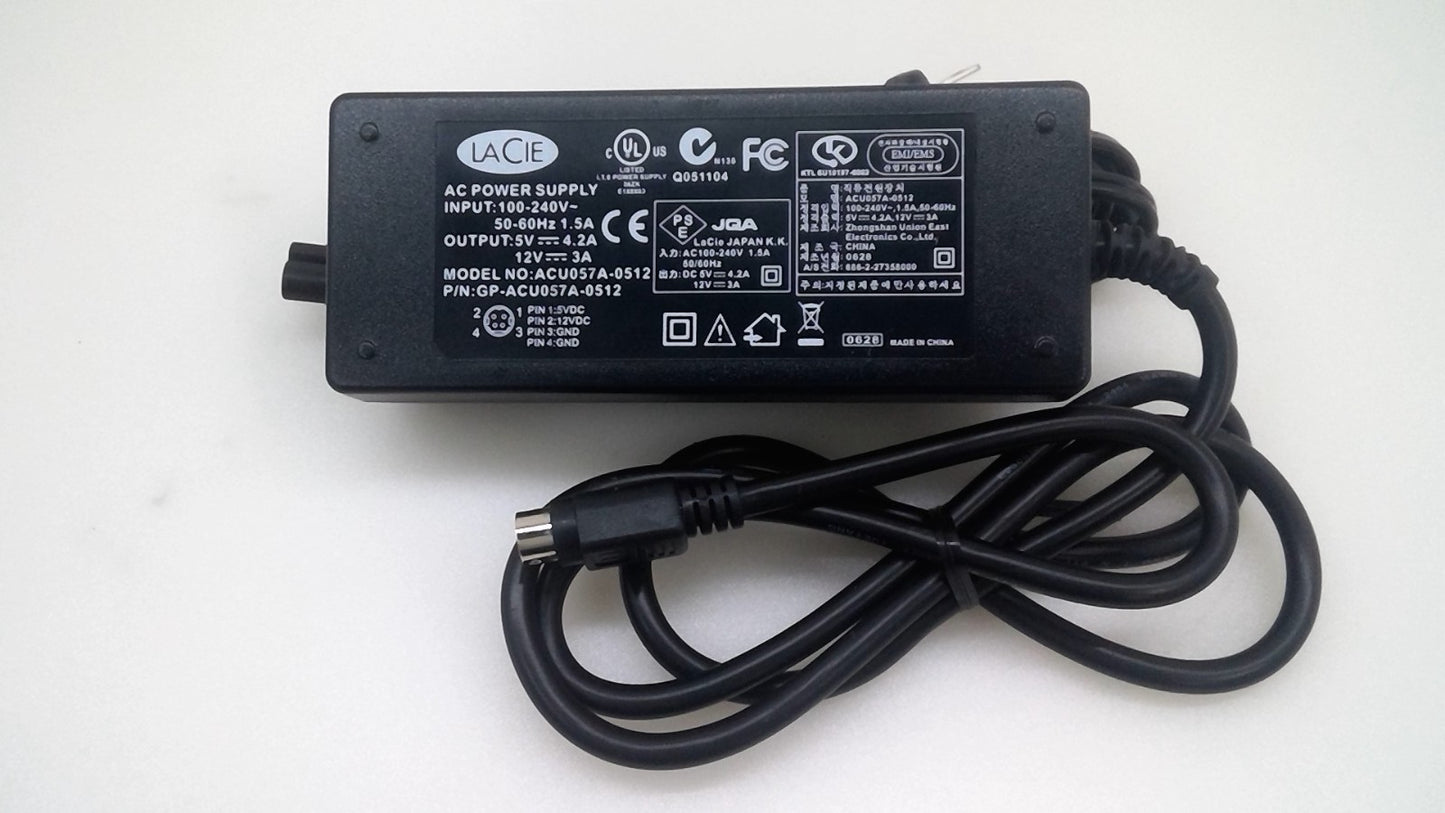 Genuine LACIE ACU057A-0512 4-Pin AC Adapter Power Supply 5V 4.2A 12V 3A w/Cord
