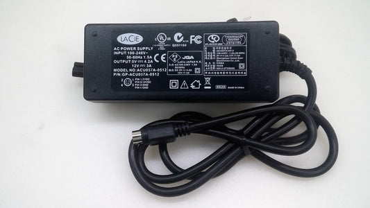 Genuine LACIE ACU057A-0512 4-Pin AC Adapter Power Supply 5V 4.2A 12V 3A w/Cord