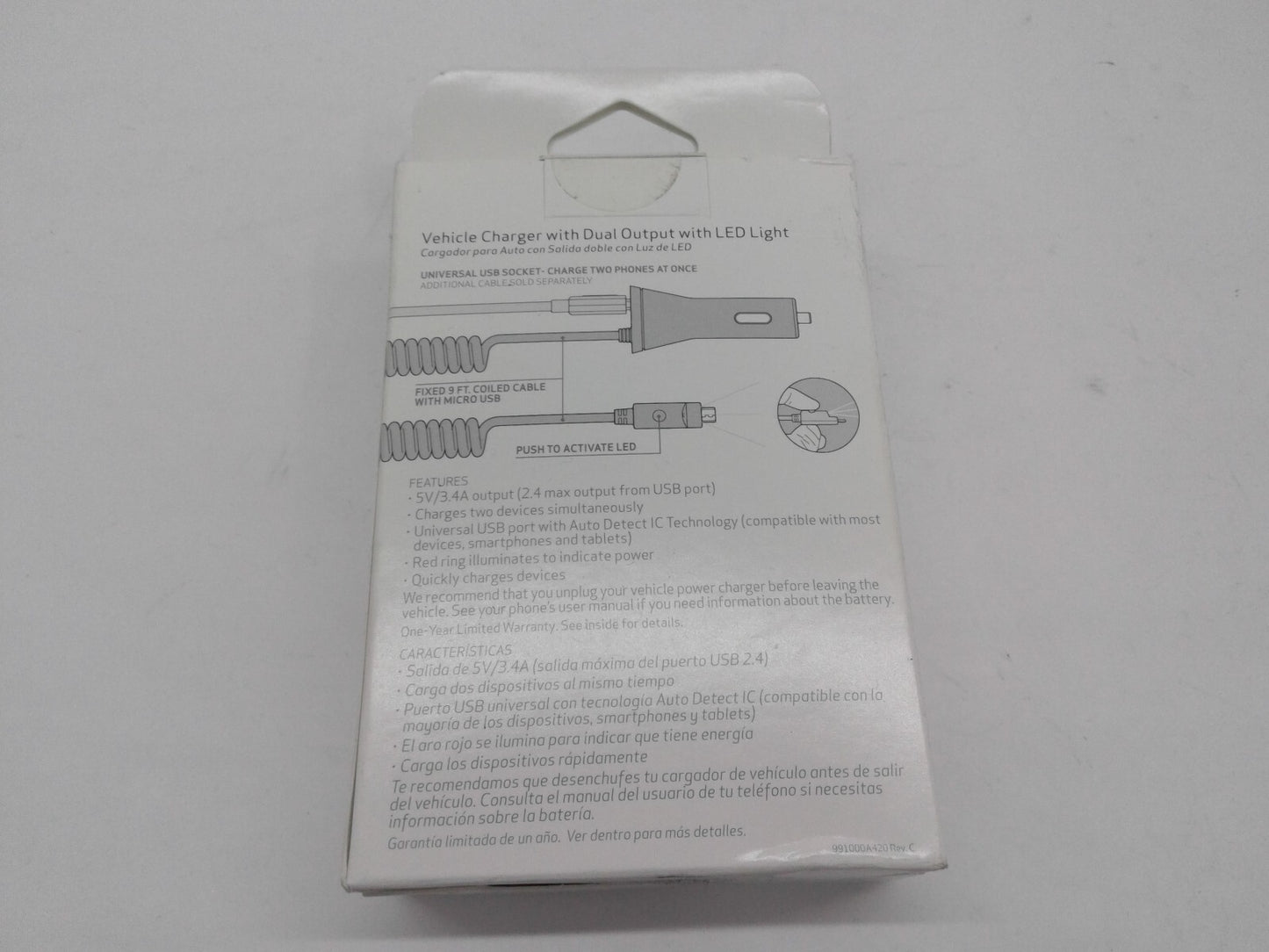Vehicle Charger with Dual Output for Micro USB  and LED Light 31-1139-01-VW