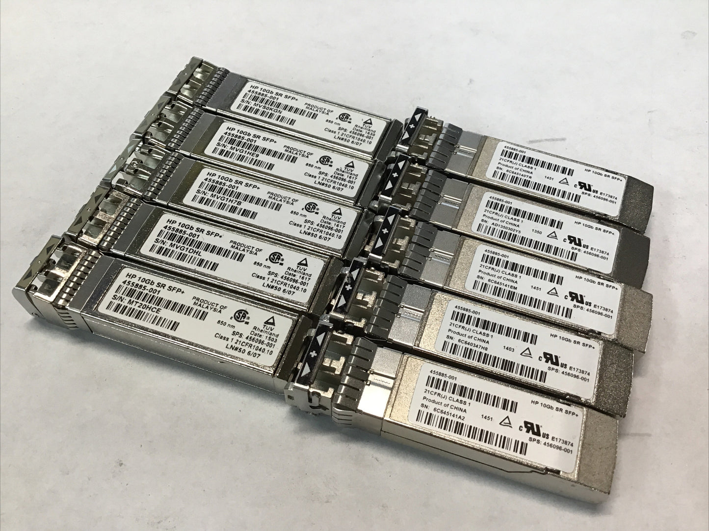 Lot of 10 - HP 10Gb SR SFP+ Transceiver 455883-B21 455885-001 456096-001 850nm