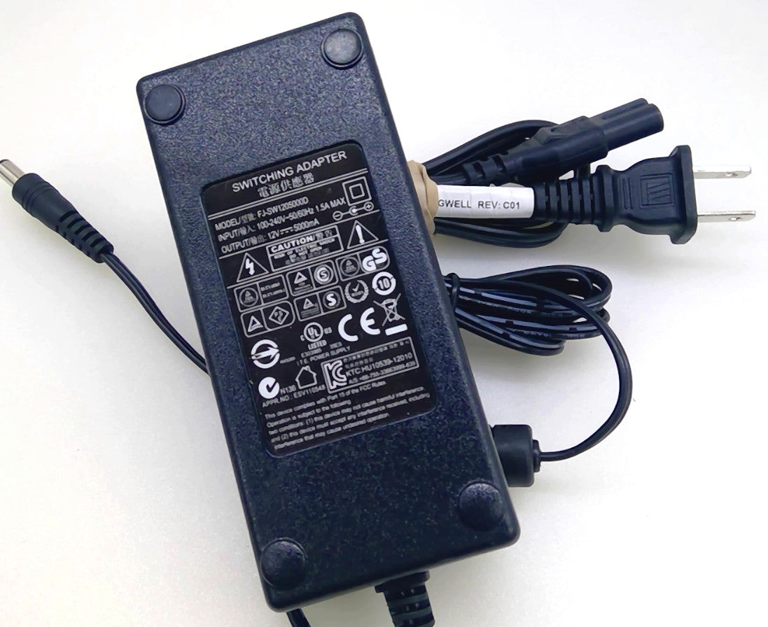 FJ-SW1205000D 12V 5A 60W AC/DC Power Adapter Charger w/ AC Power Cord