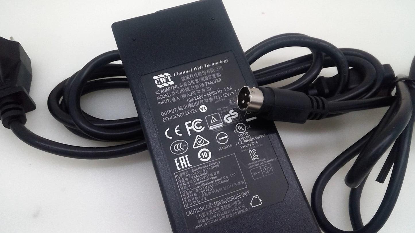CWT 2AAL090F 12V 7.5A 4-PIN  Power  Supply AC Adapter W/cord
