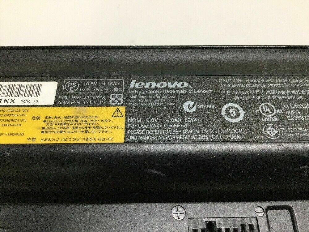 Genuine OEM Lenovo ThinkPad Laptop Battery 4.8Ah 52Wh 42T4778 42T4545 42