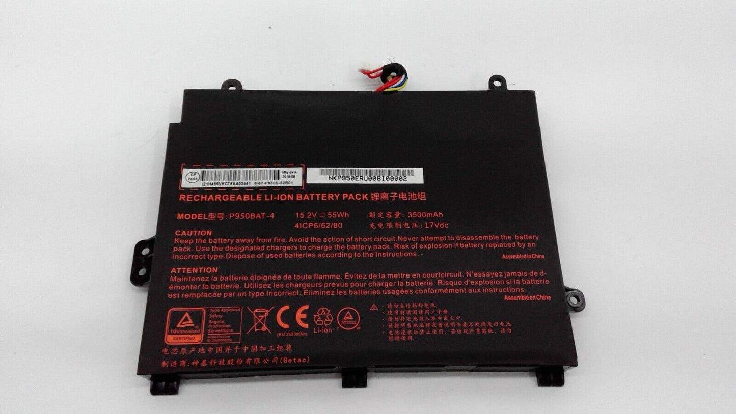 P950BAT-4 Laptop Battery 15.2V 55Wh 3500mAh For T96 GTX1060 T800