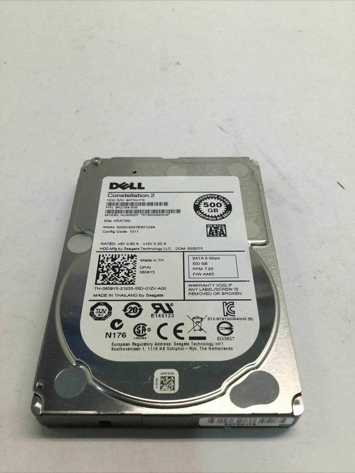 Dell Seagate 500GB HDD 7.2K 6Gb/s SFF 2.5" SATA Hard Drive 0609Y5 ST9500620NS