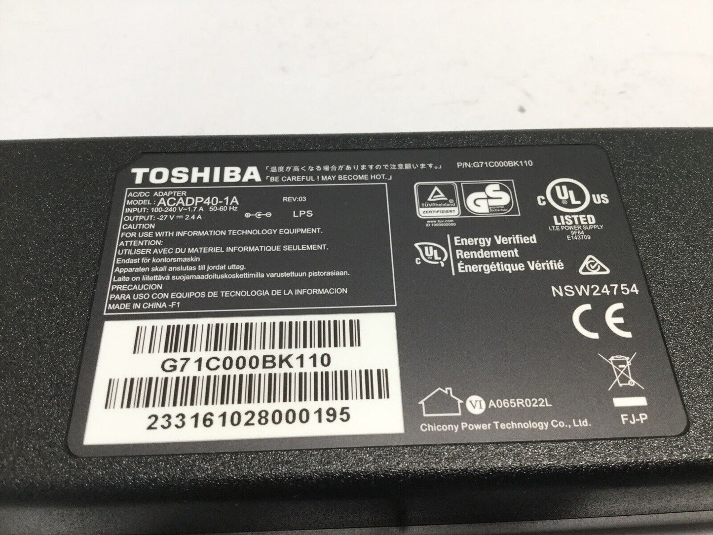 Original Toshiba Charger 27V 2.4A Ac Adapter Power Supply ACADP40-1A