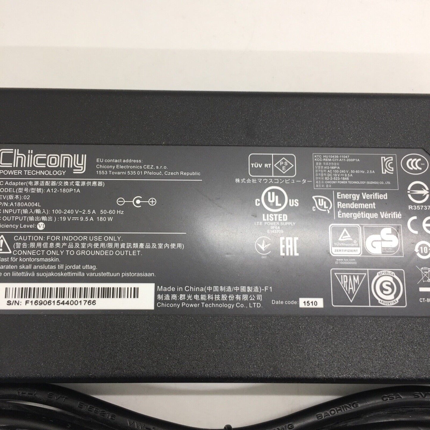 Genuine Chicony 180W 19V9.5A 5.5mm For Clevo P651SE A12-180P1A Laptop AC Adapter