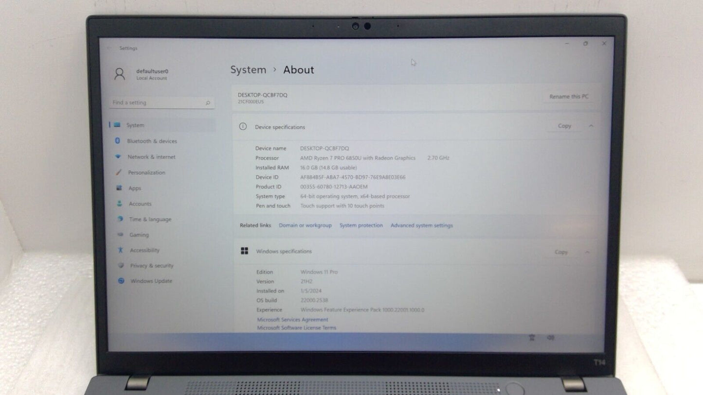 ThinkPad T14 Gen 3 AL 14" Touch screen Laptop Ryzen 7 Pro 16GB RAM 512GB SSD A0