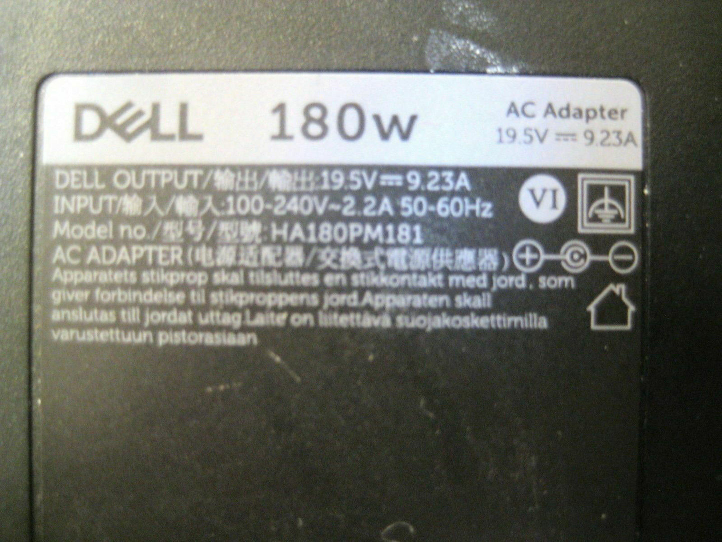 OEM Dell Laptop AC Adapter 180W 19.5V 9.23A HA180PM181 for Precision, Alienware