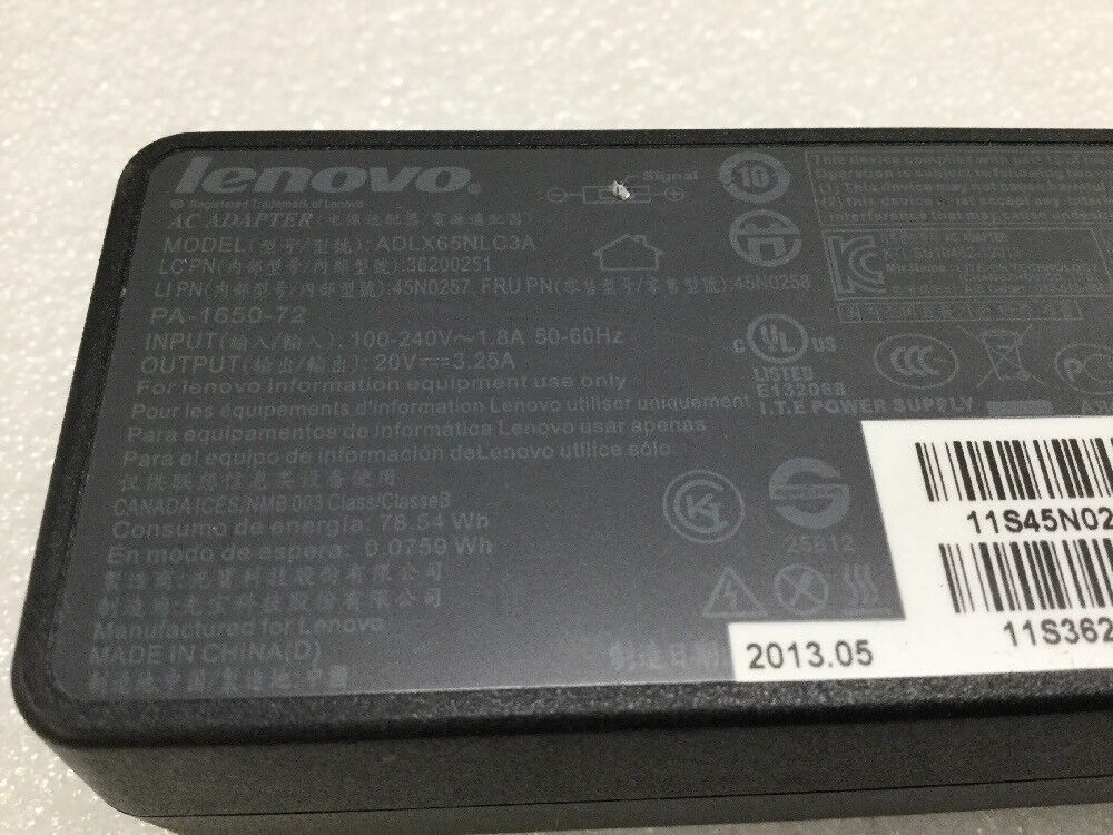 Lenovo 65W 20V AC Adapter ADLX65NCC3A ADLX65NLC2A 45N0259 36200283 T440 T440s