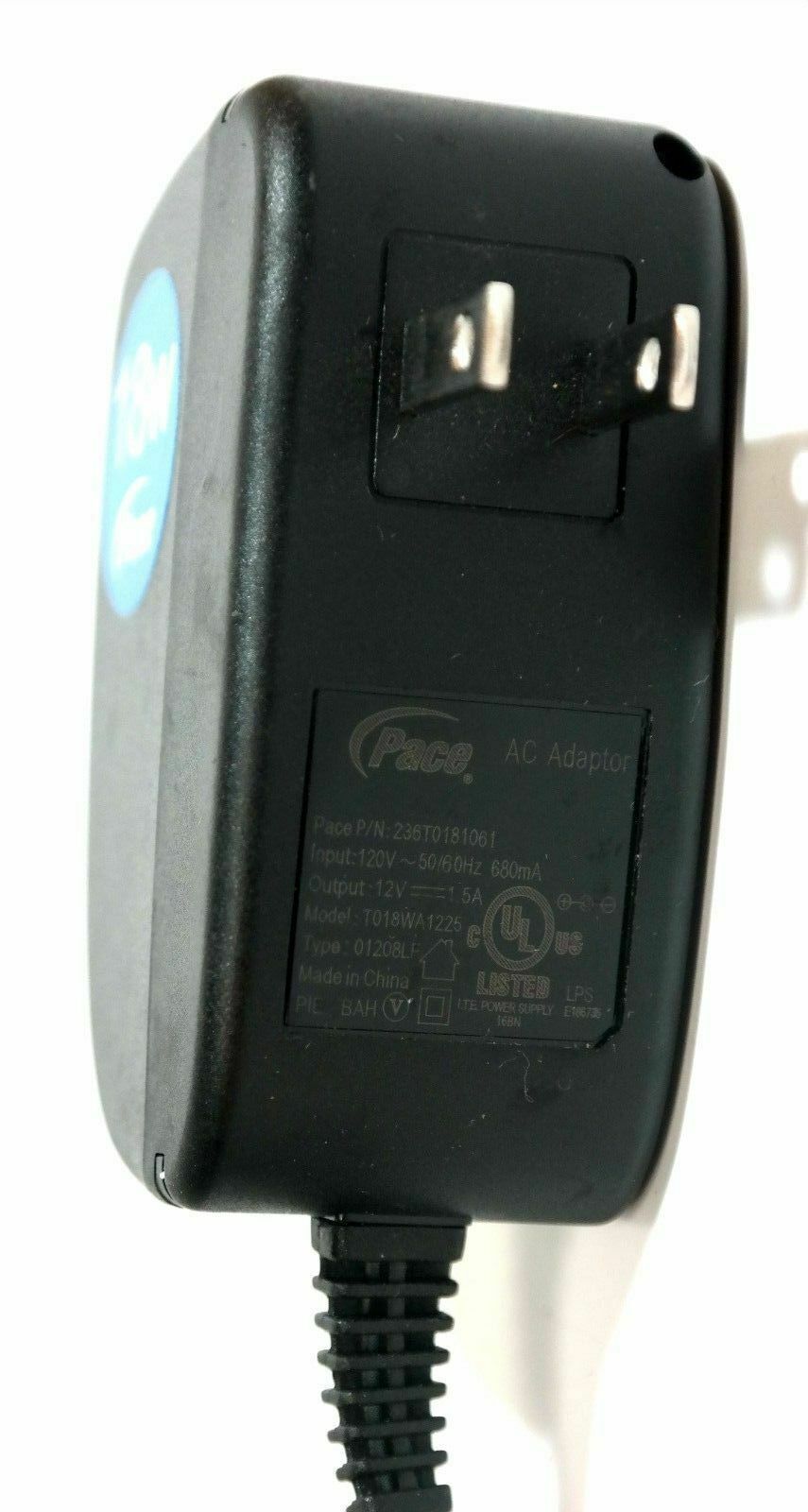 Pace 12V 1.5A 18W AC Adapter T018WA1225 P/N 236T01810 NEW