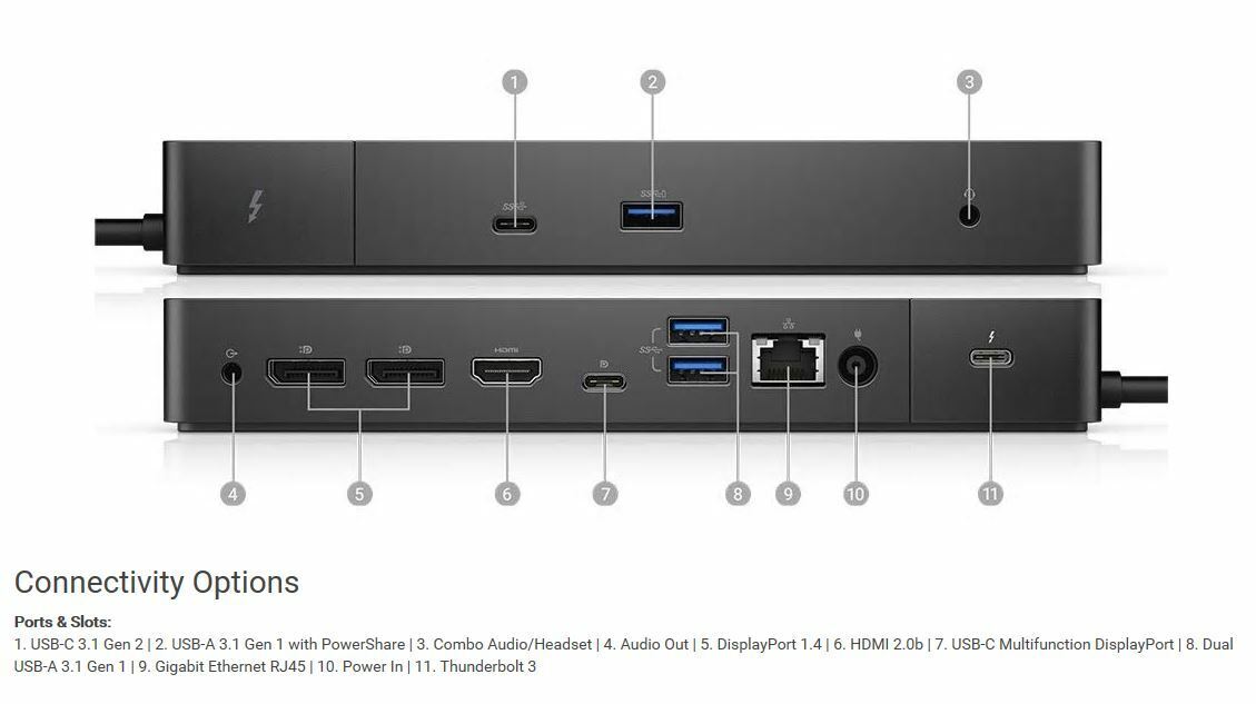 Dell Thunderbolt Docking Station USB-C WD19TB - No Ac Adapter