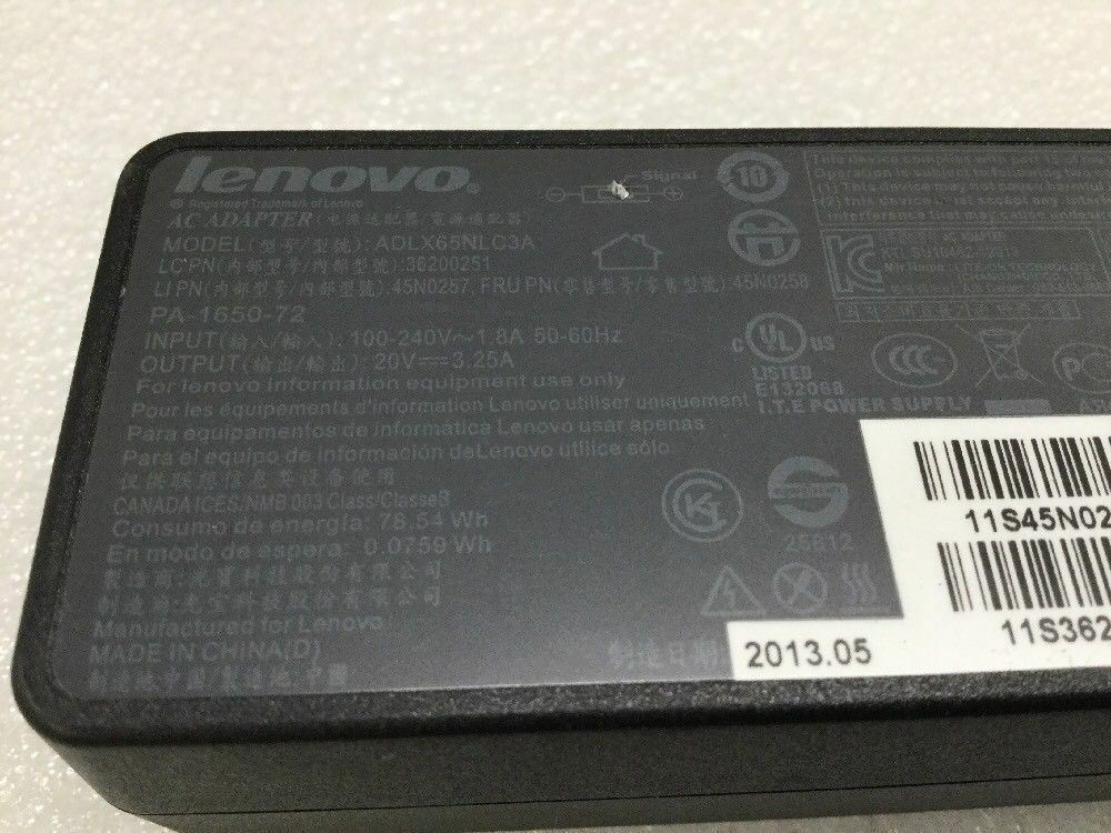 Lot of (10) - Lenovo 65W 20V AC Adapter ADLX65NCC3A ADLX65NLC2A 45N0259 36200283