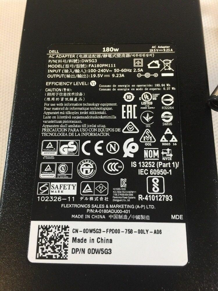 DELL 180W 19.5V 9.23A AC Adapter for Alienware Precision DA180PM111 FA180PM111