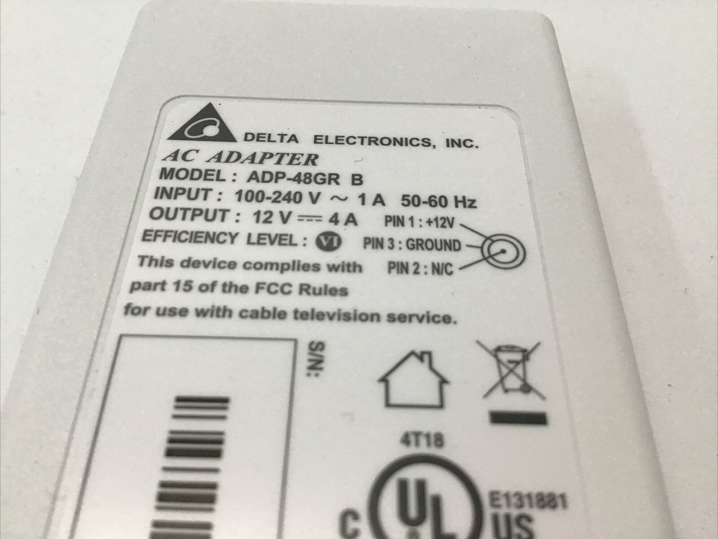 Delta 48W AC Adapter 100-240V 12V 4A Charger ADP-48GR B Power Supply