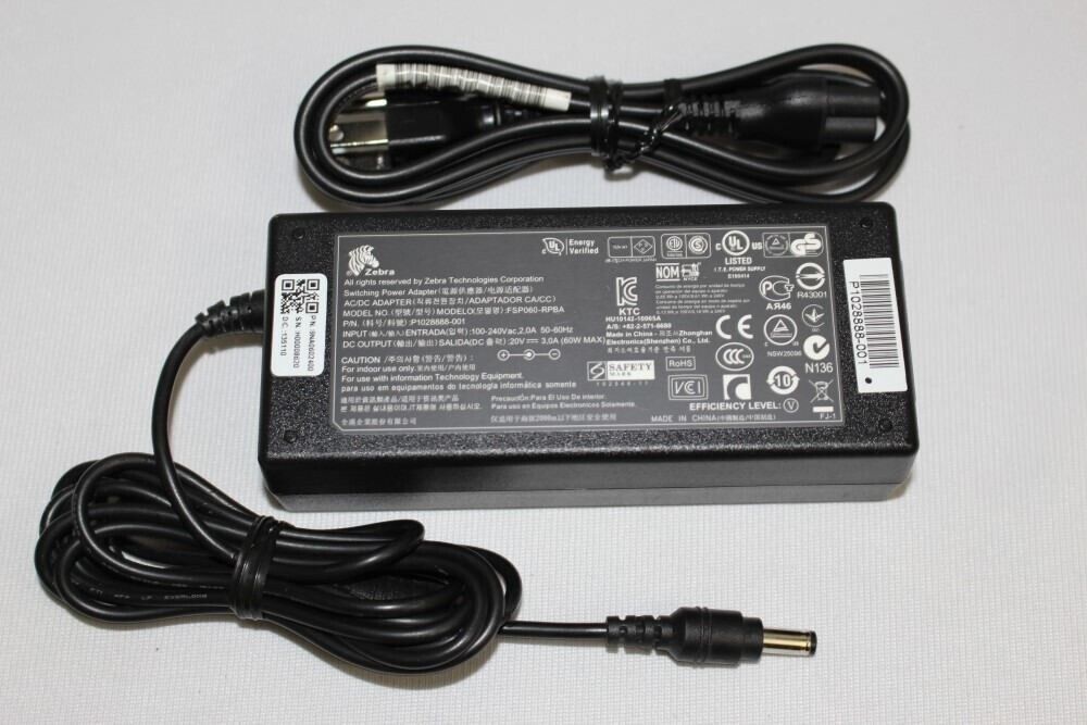 Genuine Zebra 60W 20V 3.0A AC Power Adapter Charger FSP060-RPBA P1028888-001