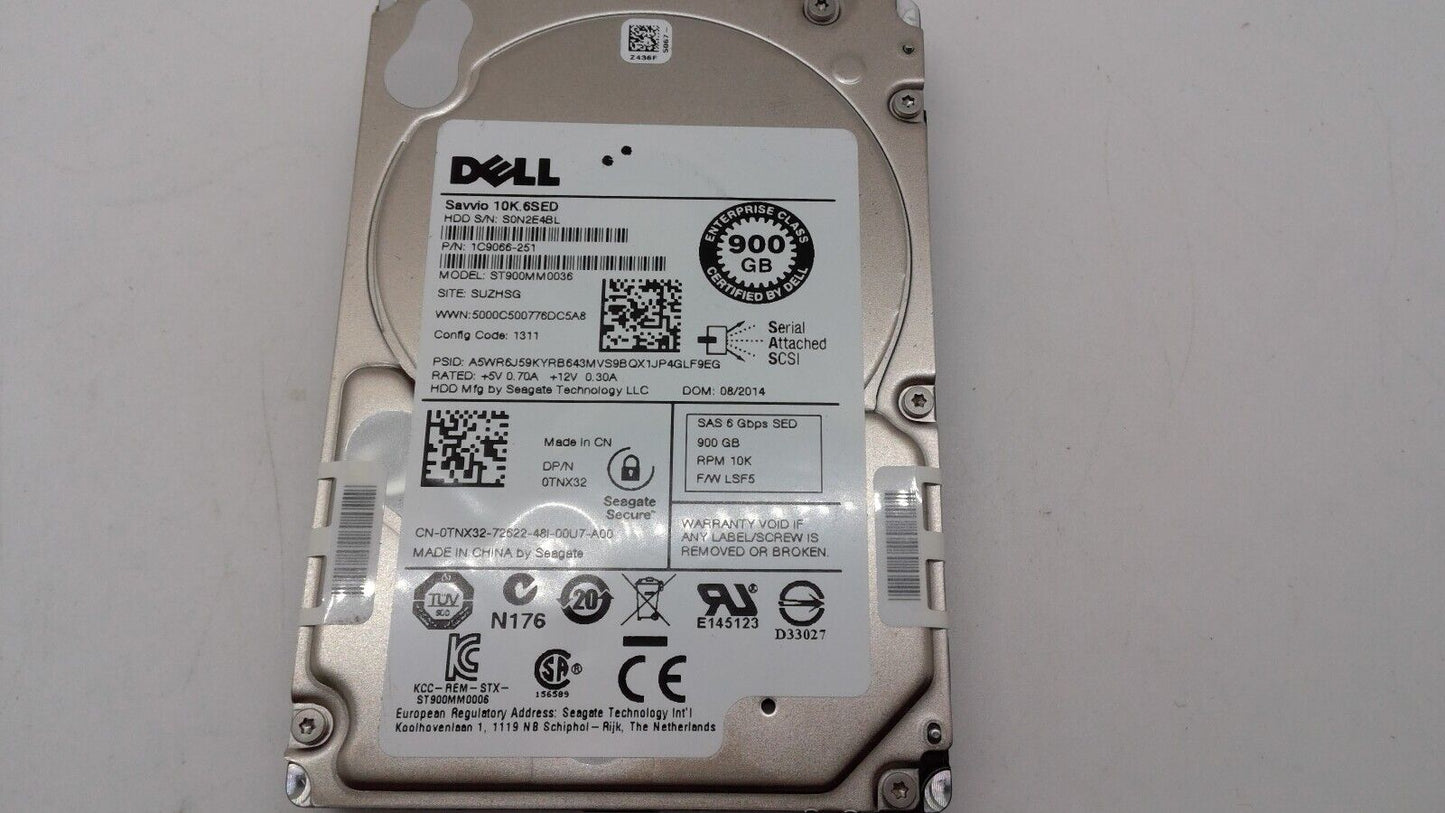 Dell TNX32 0TNX32 ST900MM0036 900GB 10K 6G SFF 2.5" SAS HARD DRIVE