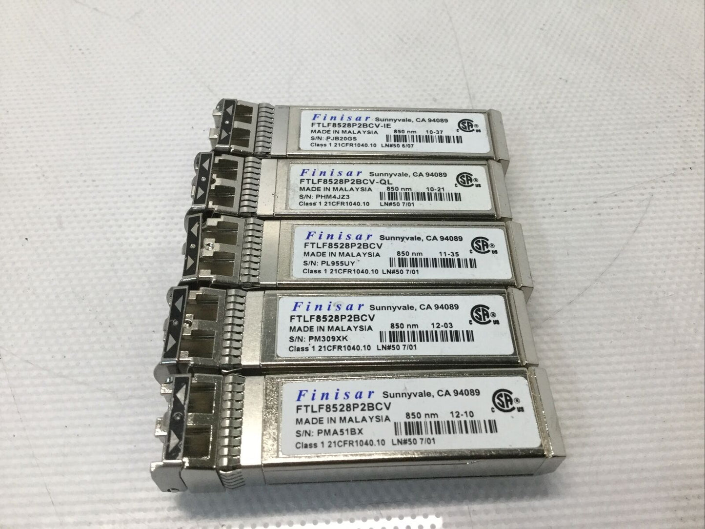 LOT OF 10 - Finisar 8GB 850NM Fiber Channel SFP Transceivers FTLF8528P2BCV