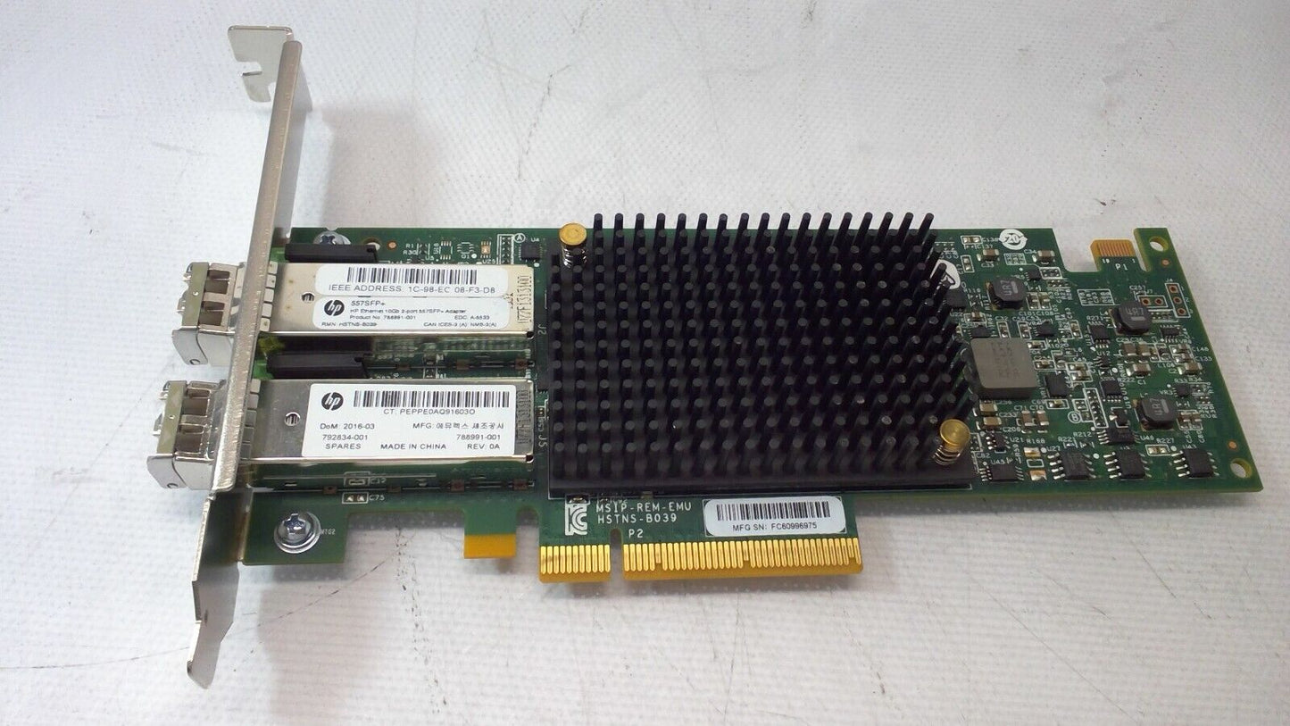 HP 792834-001 2-Port 10Gb SFP+ PCI-E 3.0 x8 Ethernet Adapter 788991-001 557SFP+