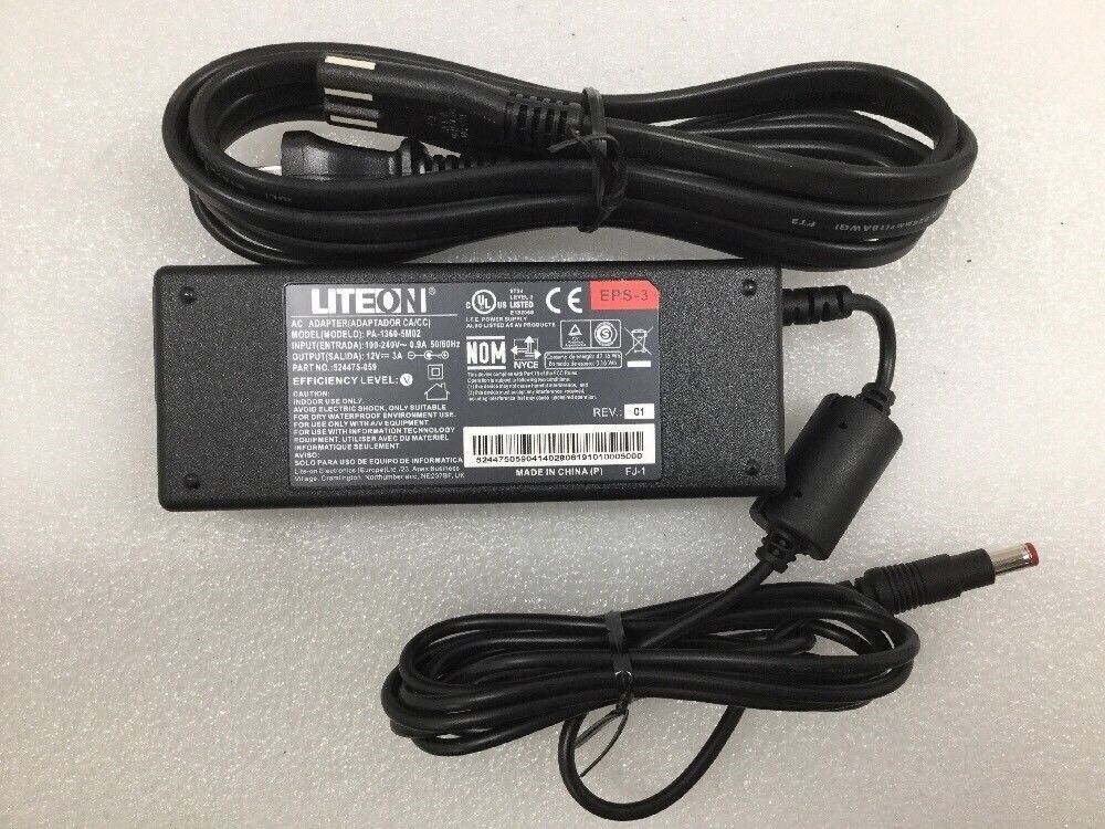 Liteon Delta 12V 3A Charger 100-240V AC Adapter PA-1360-5M02 EADP-40MB 5.5mm