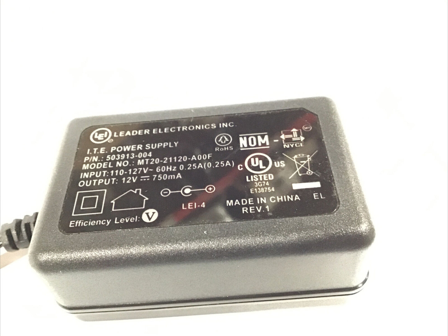 LEI Leader 503913-004 12V 750mA  Power Supply Adapter MT20-21120-A00F AC to DC