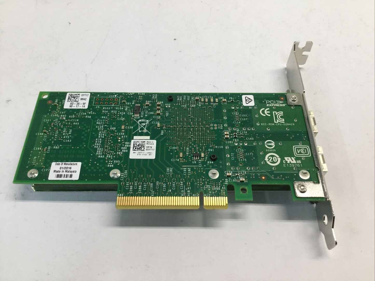 DELL Intel X520-DA2 10Gb SFP+ Dual Port PCI-e Network Adapter Card Dell 0XYT17