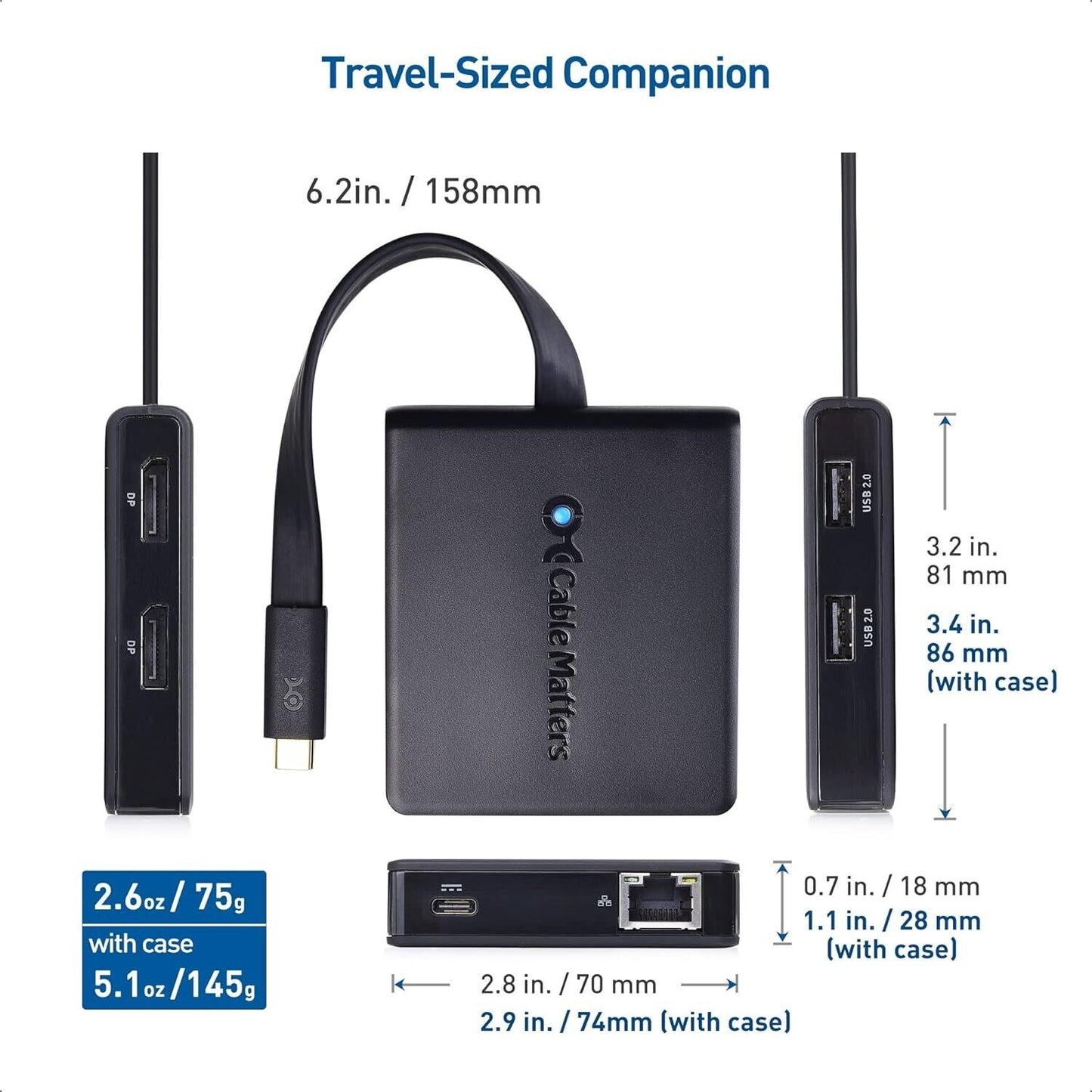 Cable Matters Dual Monitor USB C Hub Dock RJ45 Dual 4K DisplayPort & PD 201055