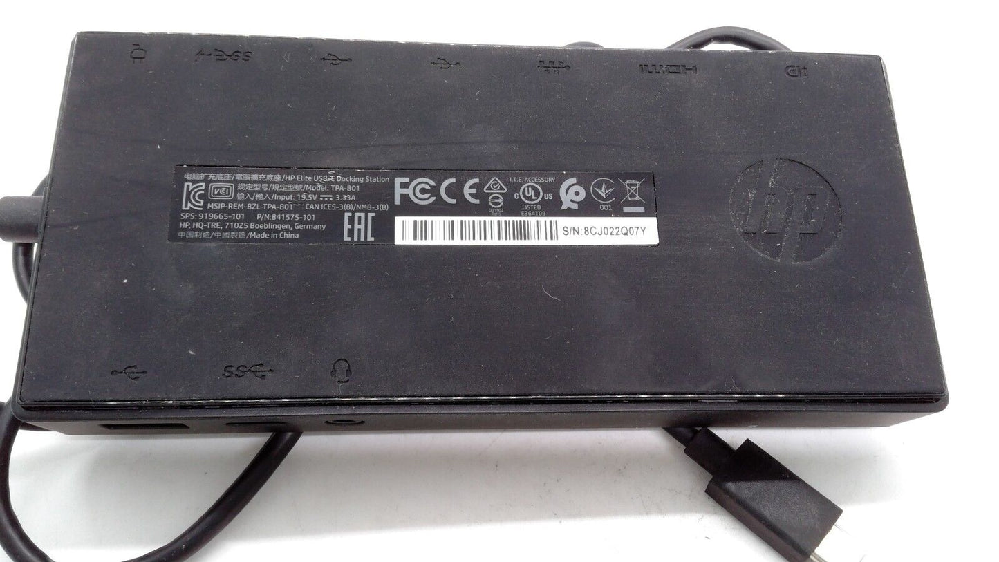 HP Elite USB-C Docking Station TPA-B01 841575-001 844549-001, No AC