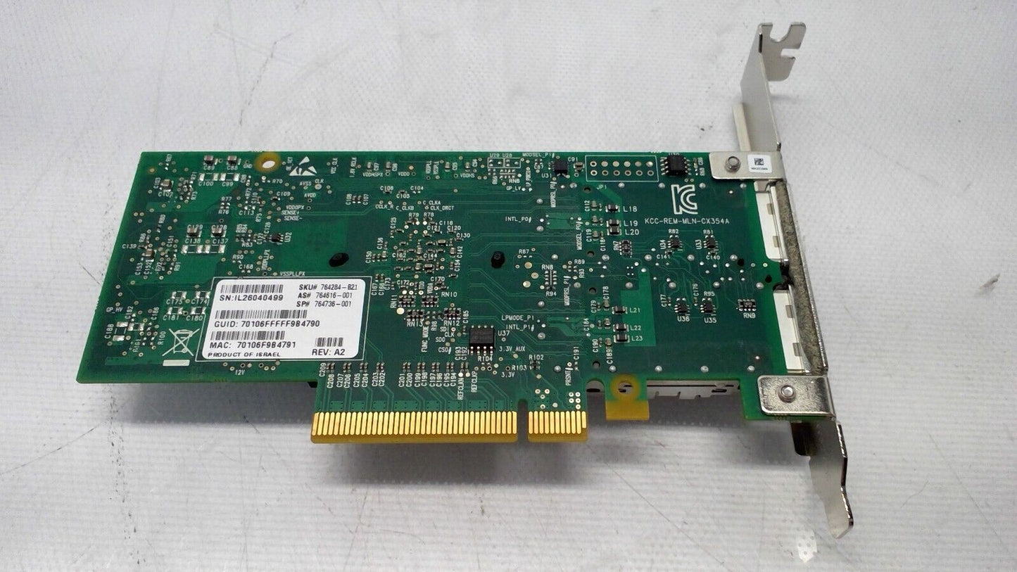 HPE 764284-B21 2-Port 10GB/40GB 544+ QSFP IB FDR/EN PCIe 3.0 x8 HCA 764736-001