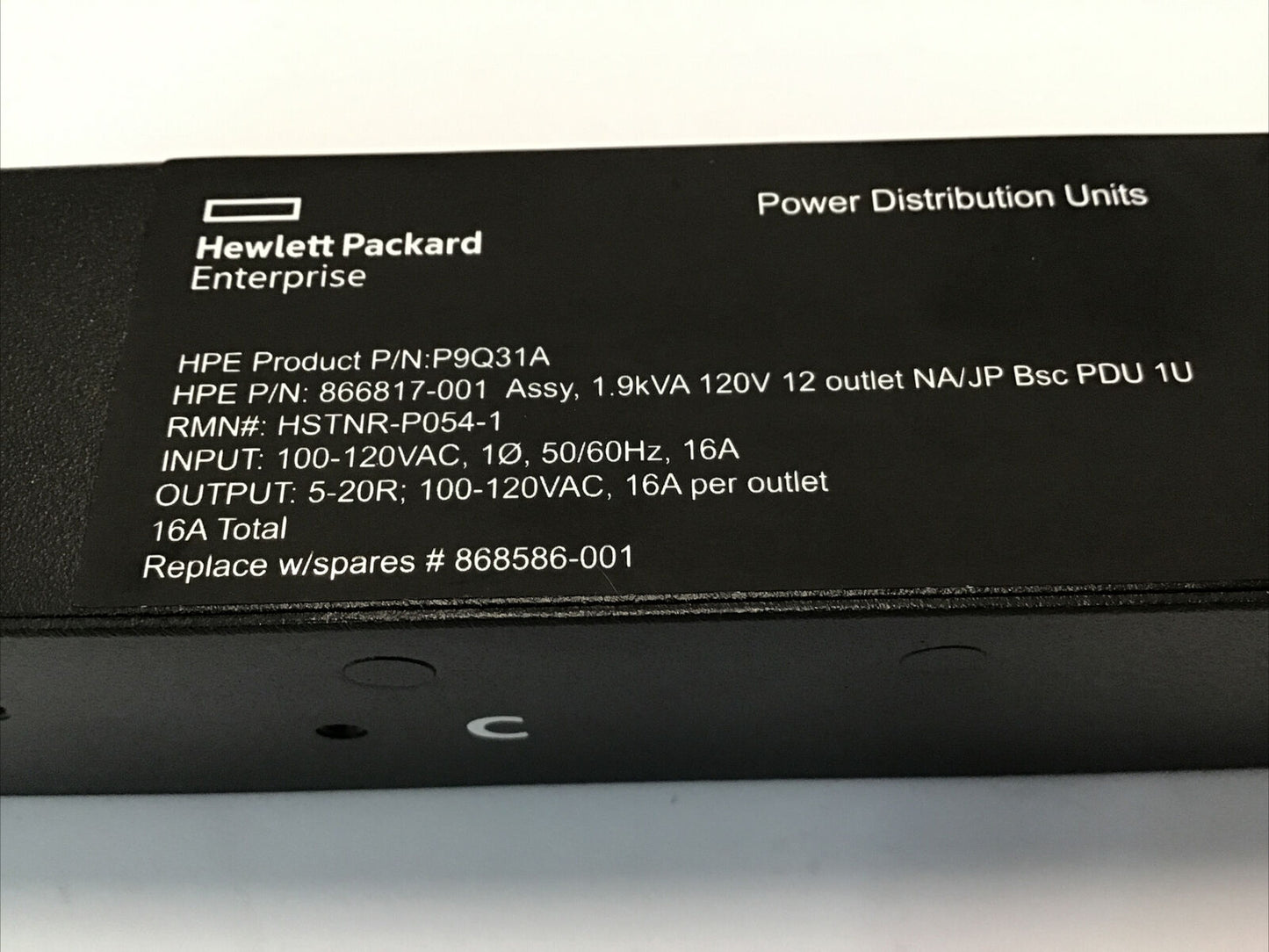 HPE Standard G2 Basic 12-Outlet 1.9kVA 120V Power Distribution Unit PDU P9Q31A