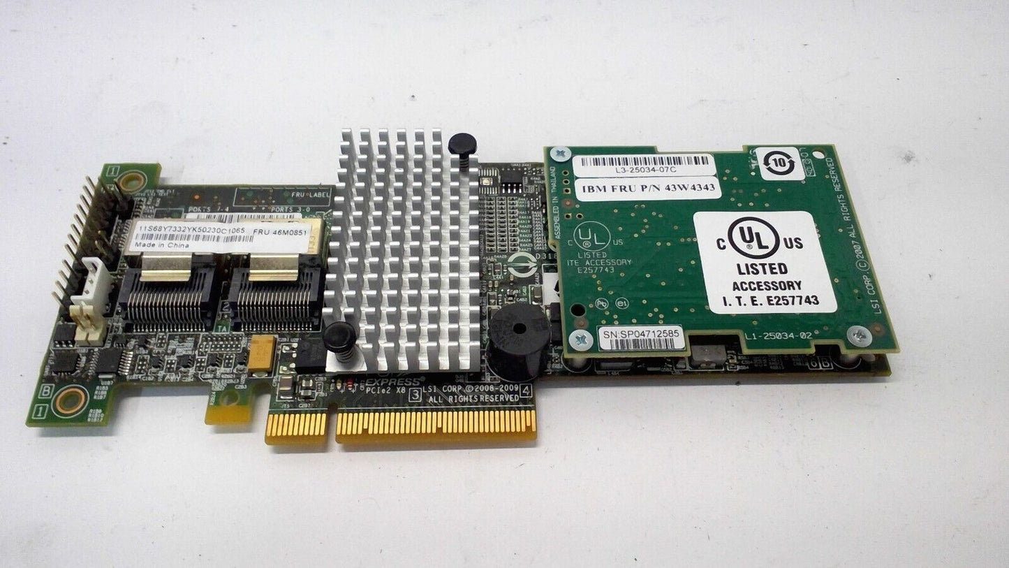 IBM 46M0851 M5015 6GB/s SAS RAID ControllerCard PCIe 512MB w/Battery CarrIer