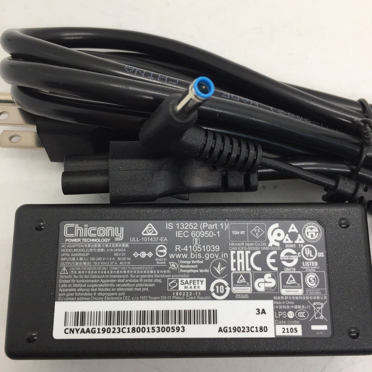 Lot of 10 - Genuine Chicony 45W 19v 2.37A Laptop AC Adapter A18-045N2A Blue Tip