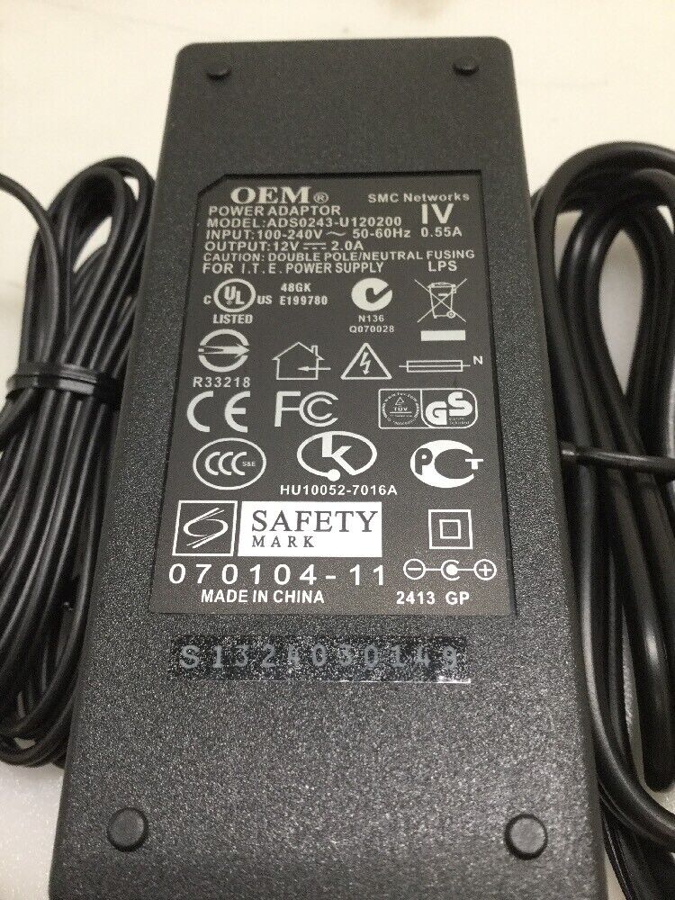 OEM 12V 2.0A AC Adaptor Power Charger Input 100-240V ADS0243-U120200 SMCD3G-PWR