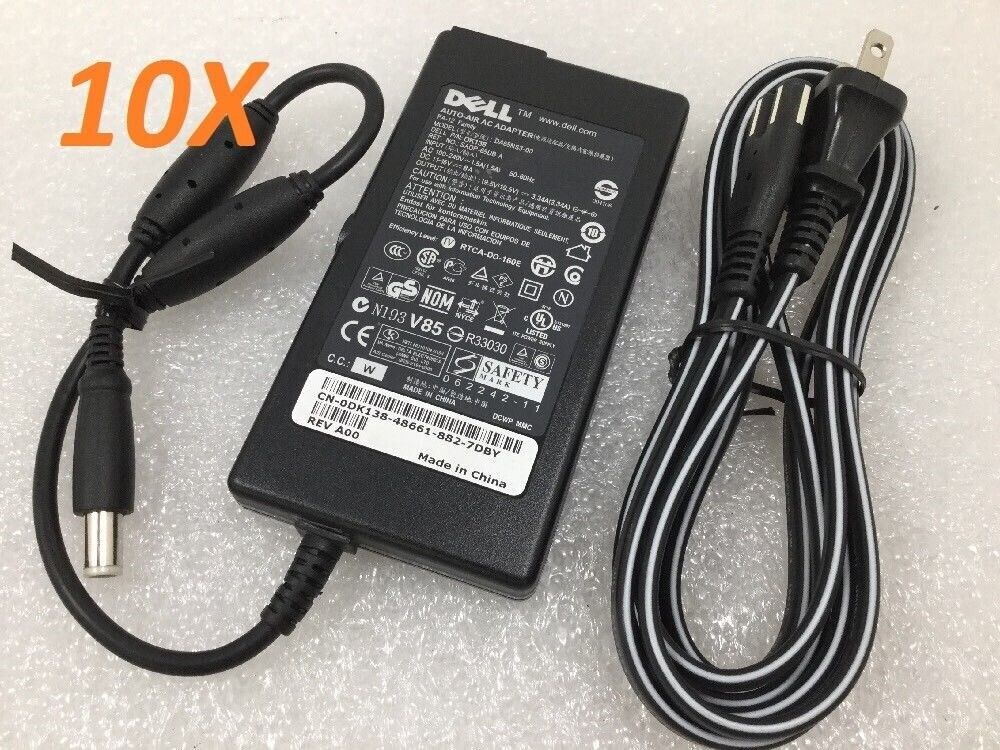 Lot of 10 - Dell 65W 19.5V 2-Prong Slim AC Power Adapter DK138 DA65NS3-00 PA-12