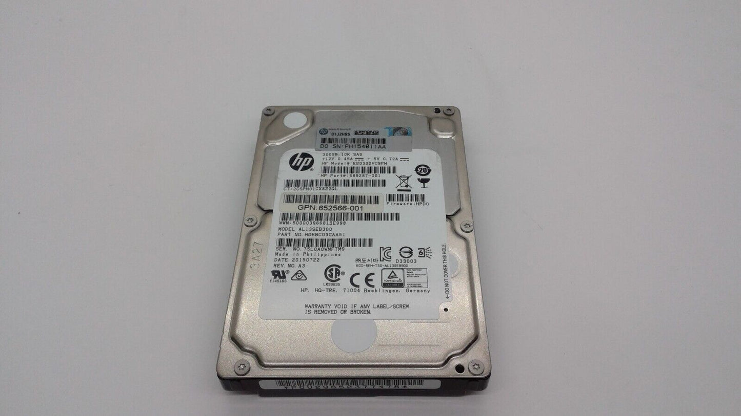 HP 300GB HDD EG0300FCSPH AL13SEB300 689287-001 10K SAS  2.5 6G Hard Drive