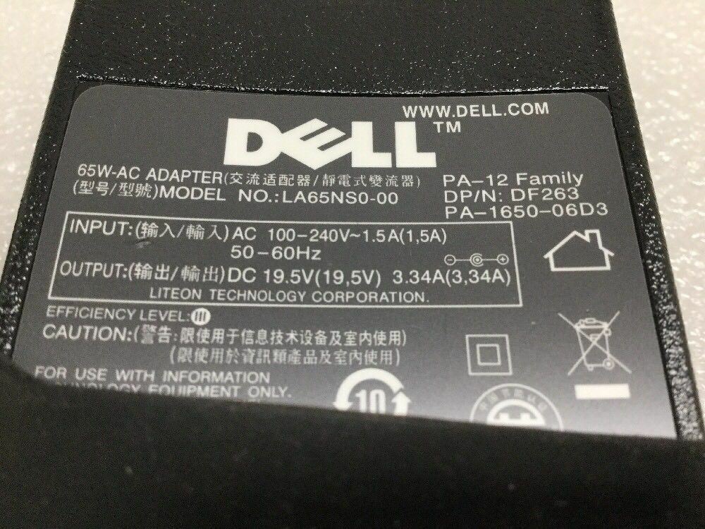 Dell 65W AC Adapter FA65NS0-00 HA65NS1-00 LA65NS0-00 HP-OQ065B83 PA-12 Family