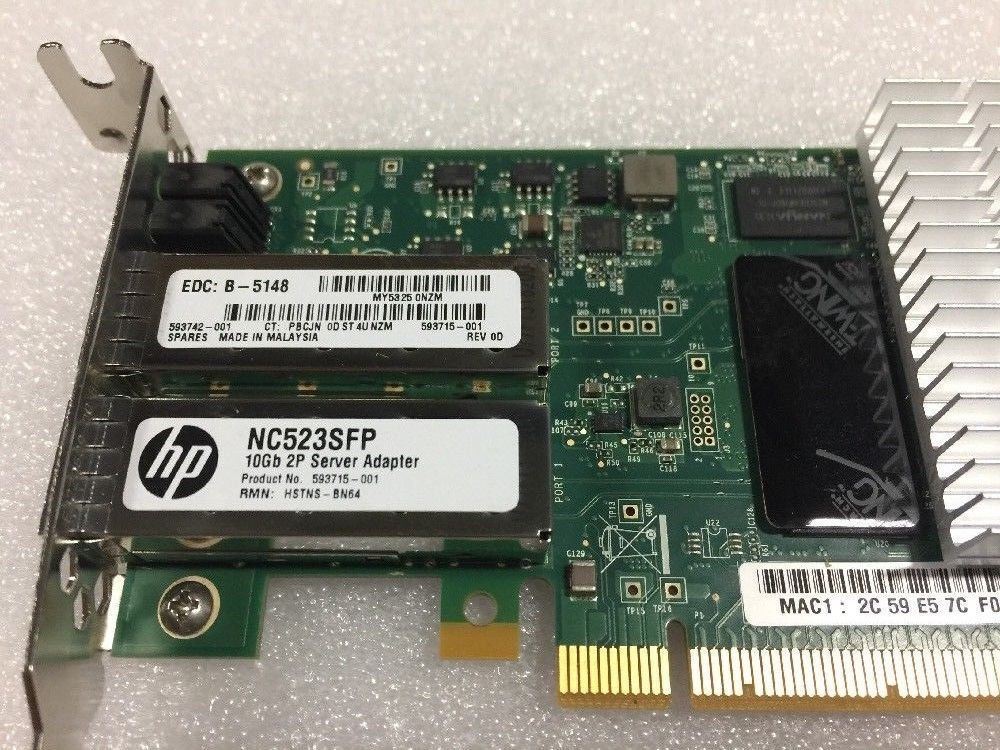 HP NC523SFP Dual-Port 10Gbps PCI-E Adapter 593742-001 Low Porfile Bracket