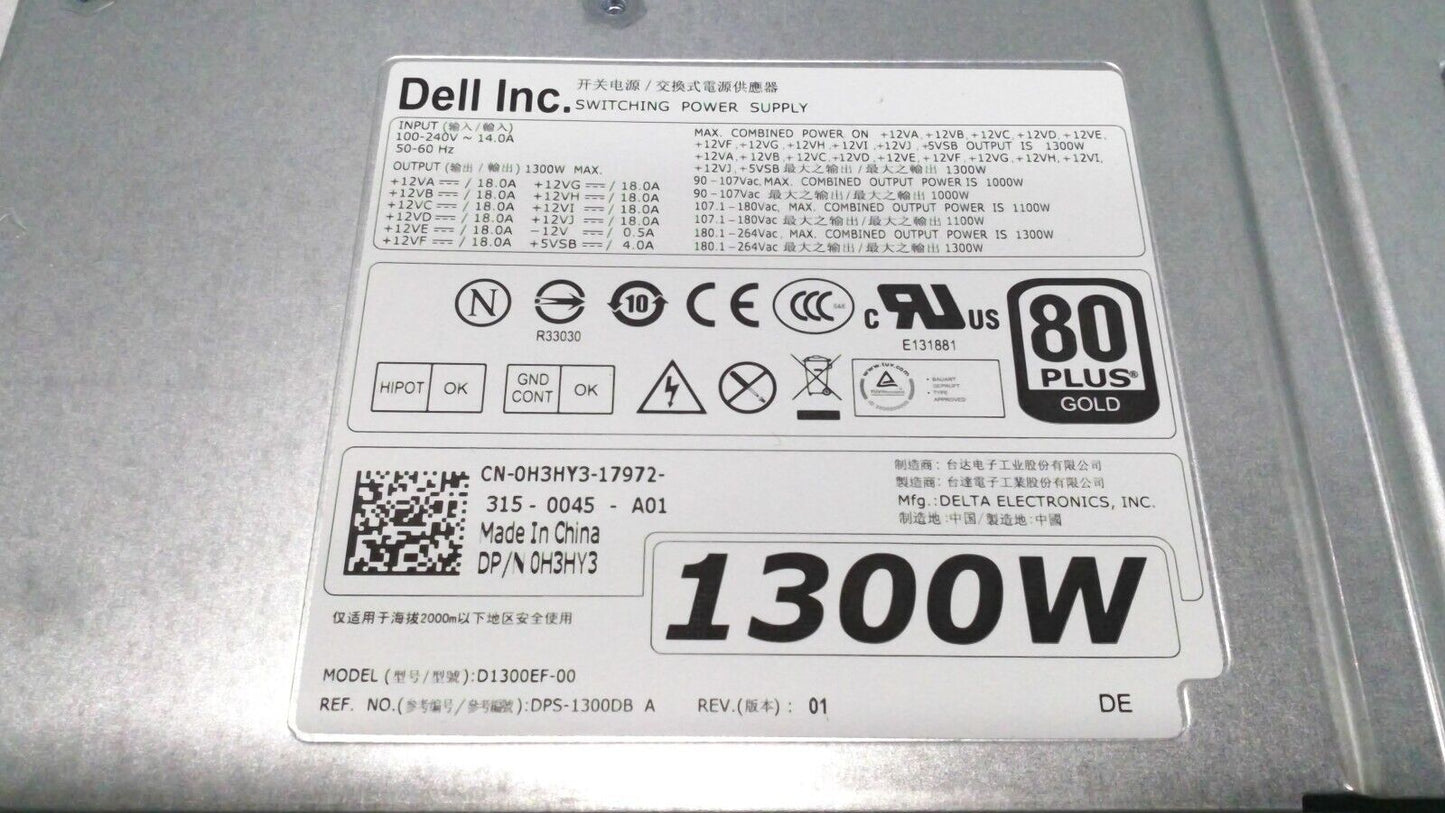 Dell 1300w PSU Power Supply for T7600 T7610 WorkStation, 6MKJ9 H3HY3 MF4N5 09JX5