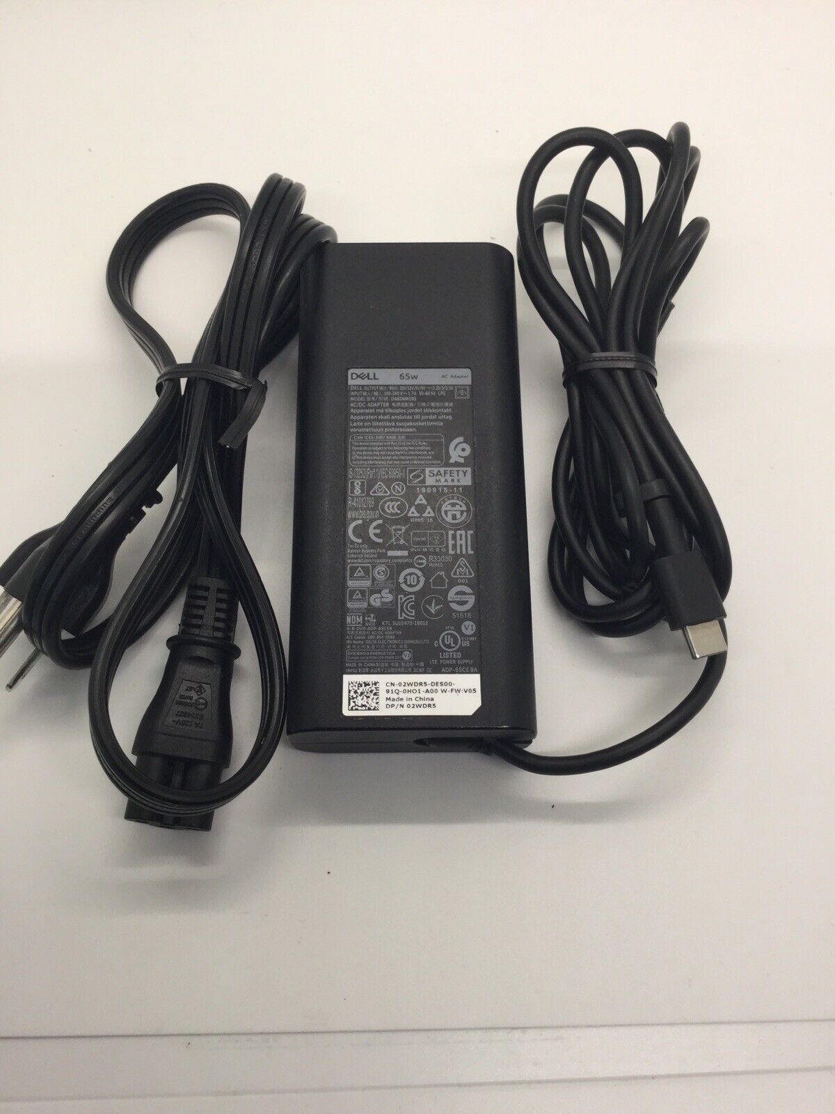 Genuine Dell 65W USB-C Chromebook 3100 AC Adapter 2WDR5 DA65NM190 Power Supply