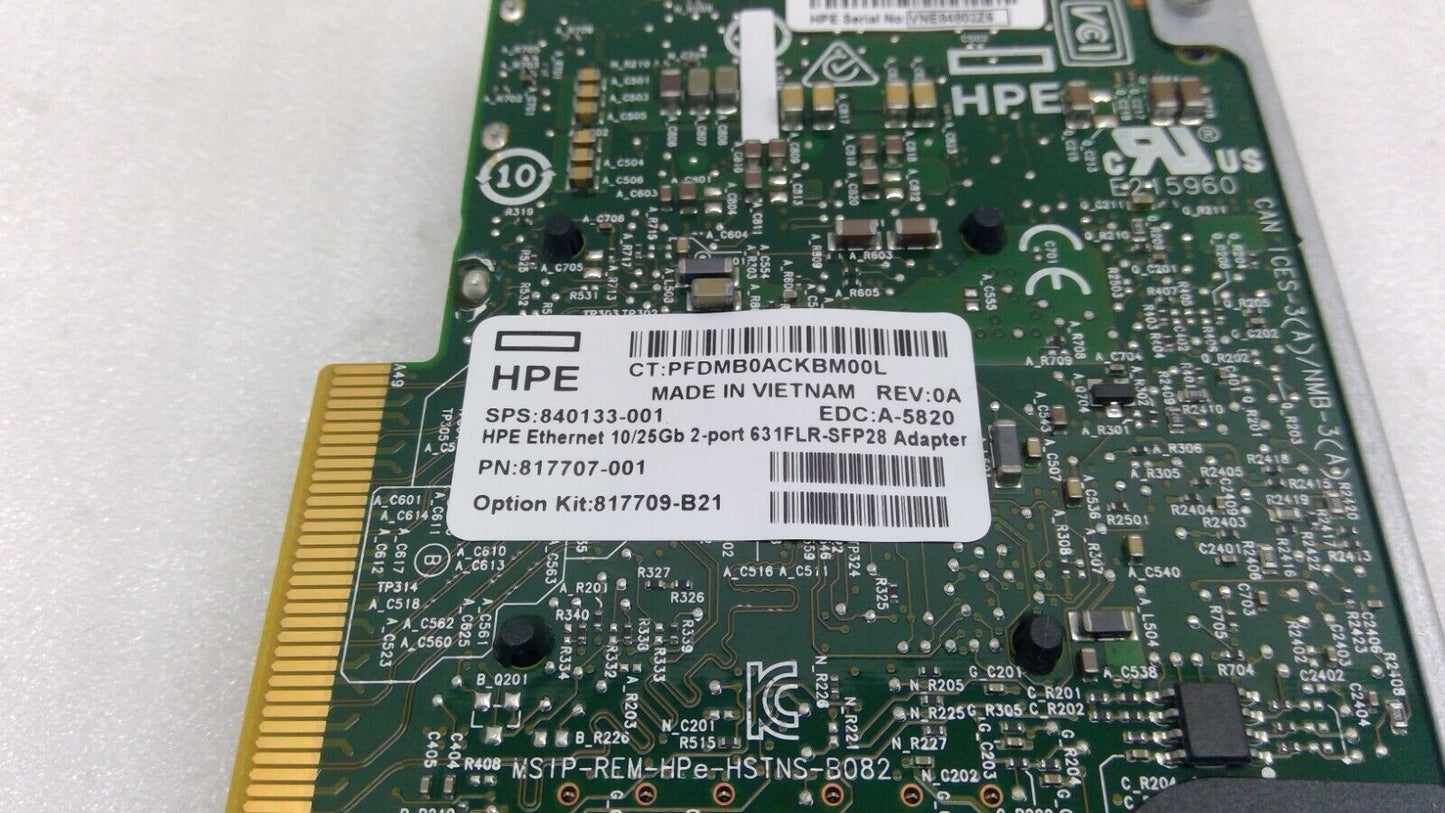 HPE Ethernet 10/25Gb 2-Port 631FLR-SFP28 Network Adapter 817707-001 840133-001