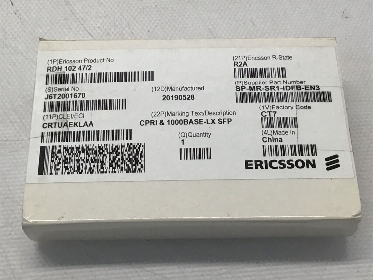 Genuine Ericsson CPRI 1000Base-LX SFP Transceiver  SP-MR-SR1-IDFB-EN3