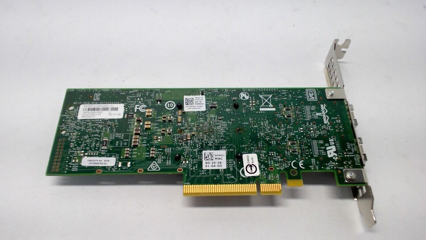 Dell Broadcom BCM9574 Dual-Ports SFP+ 10Gbps PCI Express Network Dell P/N:0GMW01