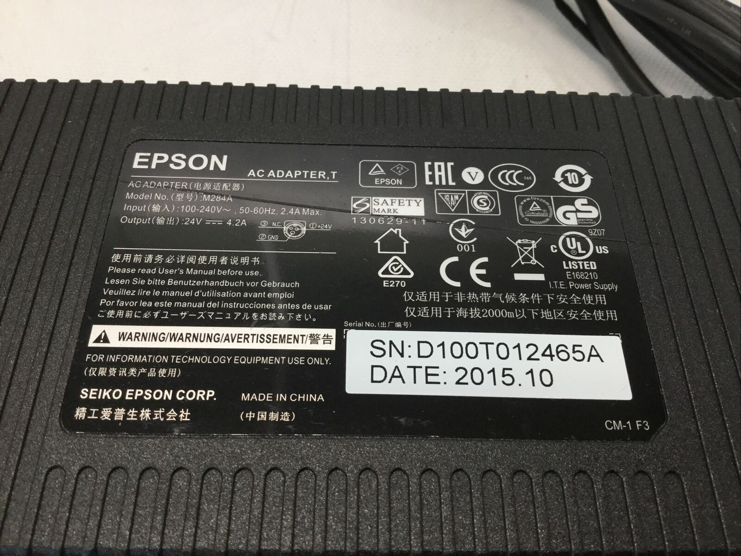 Epson M284A AC Adapter 24V 4.2A Charger Power Supply 3-pin Printer Charger